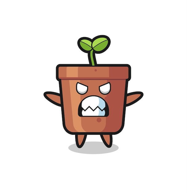 Expressão irada do personagem mascote do vaso de plantas