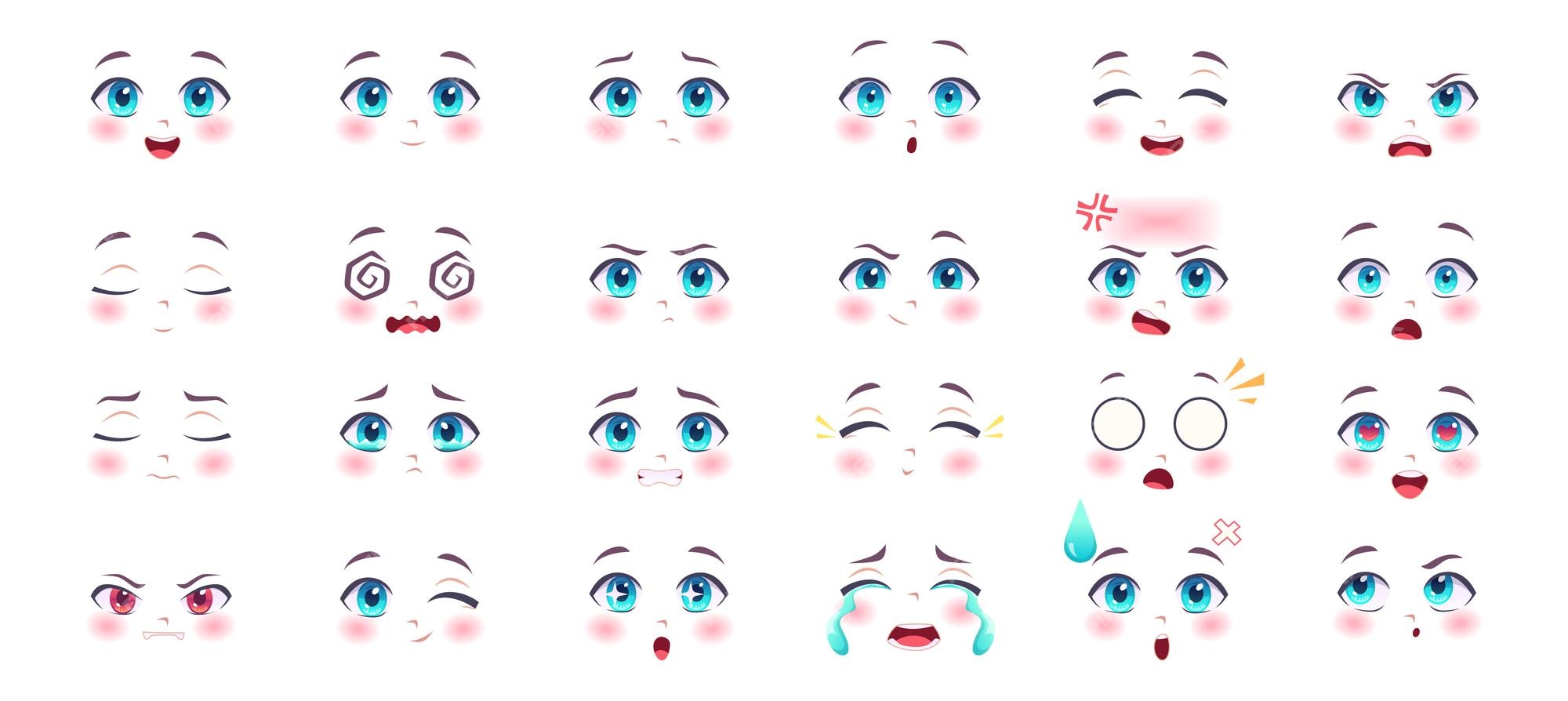 Caras Desenhos Animados Caras Giras Kawaii Expressivo Olhos Boca