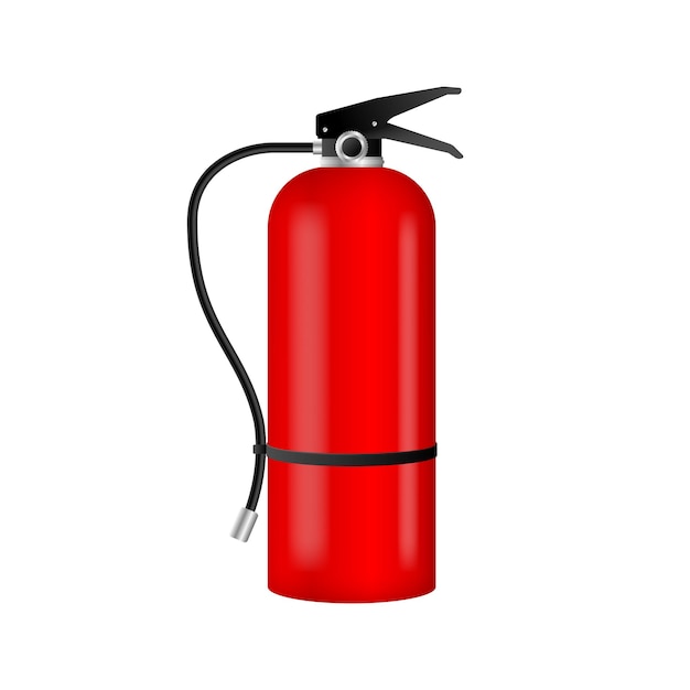 Extintor de incêndio vermelho realista isolado em fundo branco Equipamento portátil de combate a incêndios
