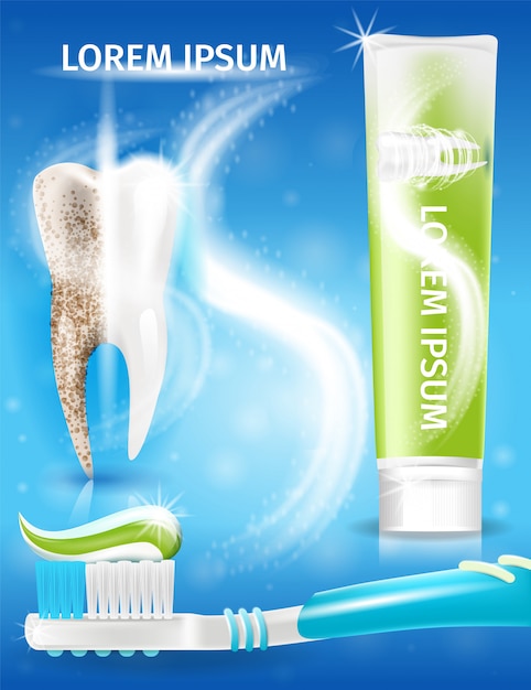 Extra Whitening Dentífrico Realista Vector Promo