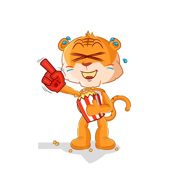 Fã de tigre com vetor de personagem de ilustração de pipoca