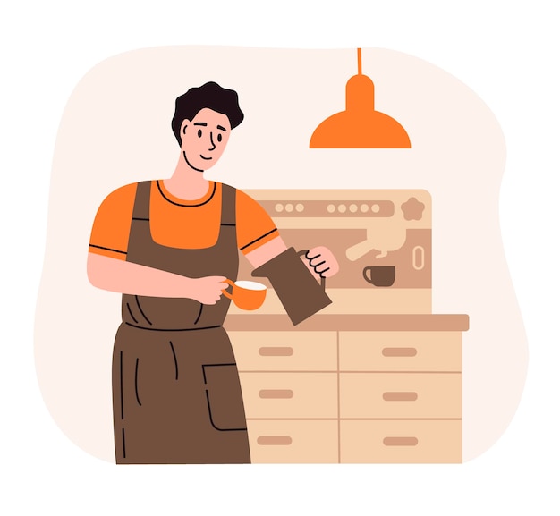 Fabricação de café profissional Bonito barista fazendo cappuccino no café ou cafeteria