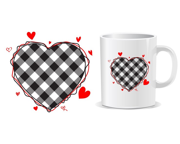Vetor fabrick coração feliz dia dos namorados cita vetor de design de caneca