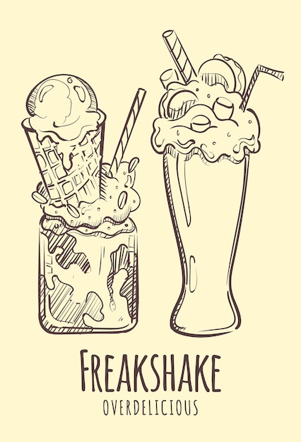 Vetor faça um esboço de desenho à mão de milkshakes