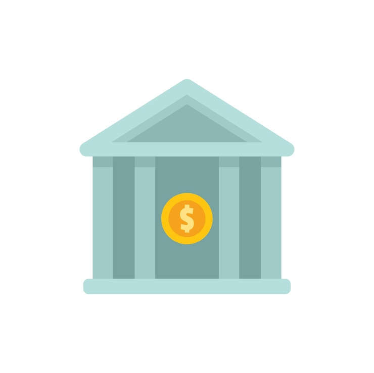 Vetor facada do edifício do banco com moeda de dólar simbolizando poupança e finanças