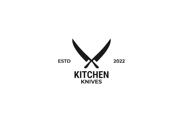 Facas de cozinha cruzadas e design de ilustração vetorial do logotipo da faca do chef