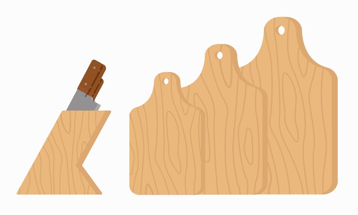 Vetor facas de cozinha e tábuas de corte