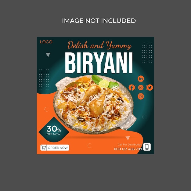 Vetor facebook biryani de mídia social de frango e modelo de postagem no instagram