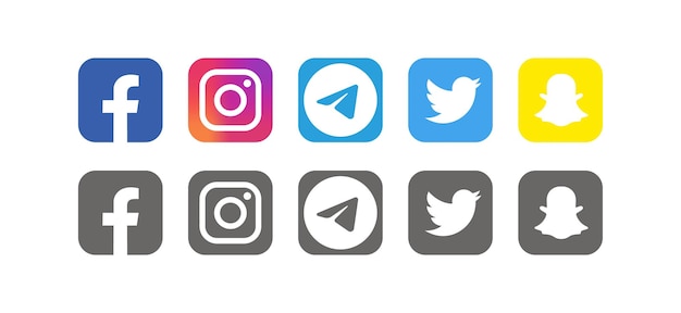 Facebook Instagram Twitter Telegram Snapchat Coleção de logotipos populares de mídia social Ilustração editorial vetorial