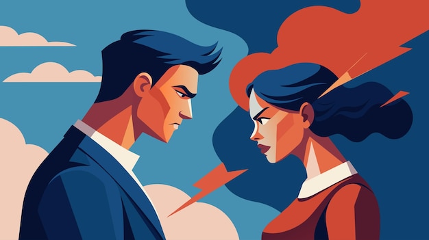 Vetor faceoff entre um homem e uma mulher em uma ilustração estilizada
