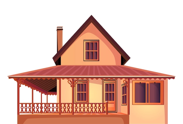 Vetor fachada de casa com portas e janelas, ilustração vetorial dos desenhos animados.