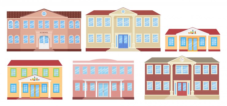 Vetor fachada do edifício. ilustração. escola, universidade, jardim de infância e faculdade.