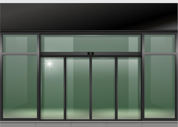 Vetor fachada frontal de portas pretas automáticas de vidro deslizante