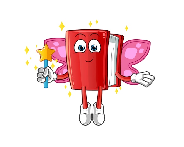 Vetor fada do livro vermelho com asas e mascote do personagem