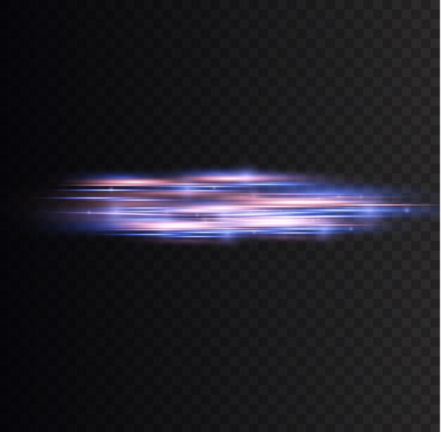 Faísca de reflexo de brilho Efeito de luz azul vermelho Linha de polícia de velocidade Feixes de laser Raios de movimento horizontal Vetor