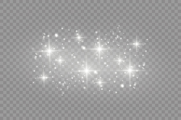 Faíscas brancas com um efeito de luz especial. Partículas cintilantes de pó de fada.