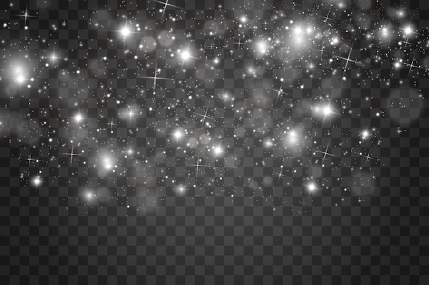 Faíscas brancas e estrelas douradas brilham com efeito de luz especial