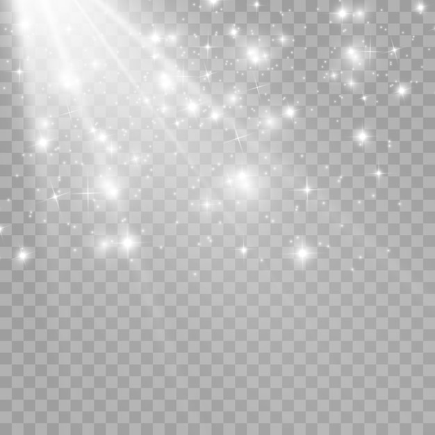 Faíscas brancas e estrelas douradas brilham efeito de luz especial.