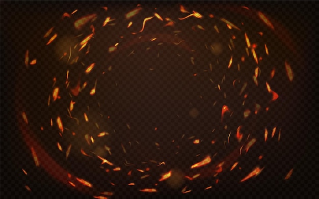 Faíscas de fogo Efeito de luz de círculo de fogo abstrato com faíscas em fundo preto Anel de queima giratório de quadro de movimento Buraco de ilustração vetorial do inferno