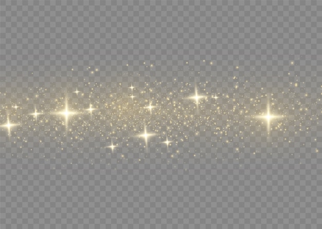Faíscas de ouro e estrelas douradas brilham efeito de luz especial