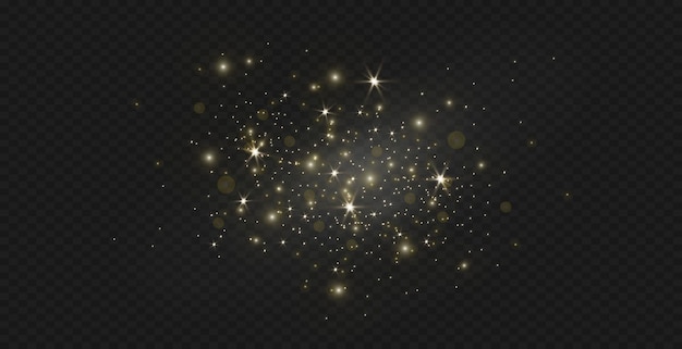 Faíscas de poeira e estrelas brilham com uma luz especial. efeito de luz de natal.