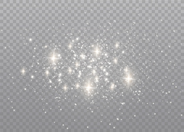 Faíscas de poeira e estrelas douradas brilham com luz especial.