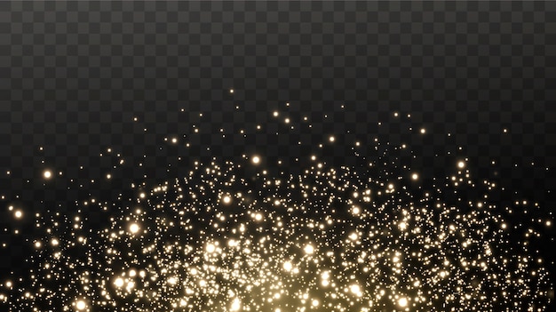 Faíscas douradas e estrelas douradas brilham com um efeito de luz especial.