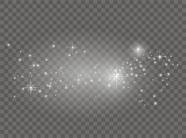 Vetor faíscas e estrelas brancas brilham com luz vectorbranco de poeira brilhos com fundo transparente padrão abstrato de natal partículas de poeira mágicas cintilantes