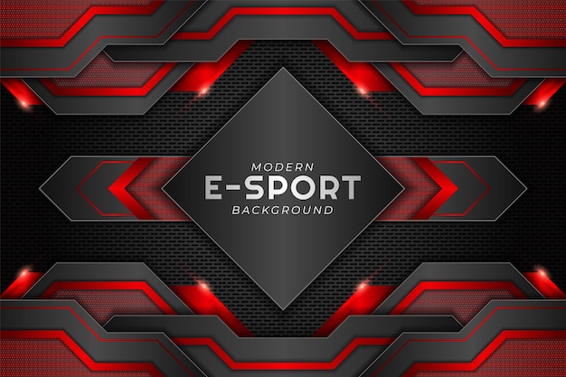 Faixa de jogos moderna ESport Metálico Vermelho Brilhante com Fundo Escuro