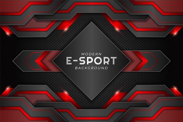 Faixa de jogos moderna esport metálico vermelho brilhante com fundo escuro