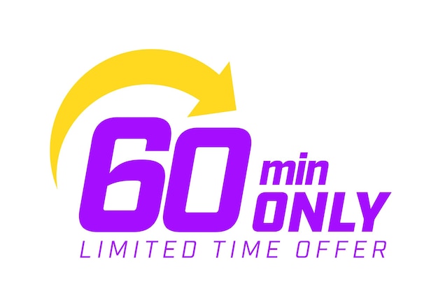 Faixa de oferta de 60 min por tempo limitado com seta isolada