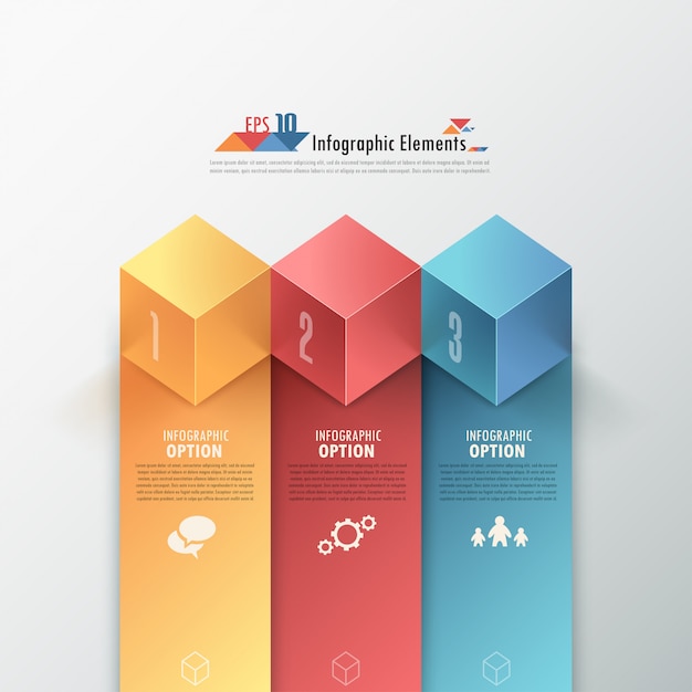 Faixa de opções de infografia moderna com cubos