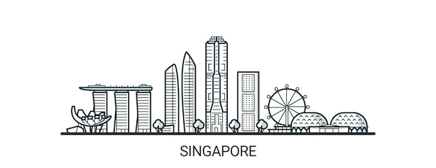 Vetor faixa linear da cidade de cingapura desenhada à mão