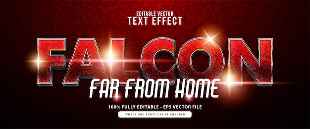 Vetor falcon, heroes vermelho brilhante e efeito de texto prateado, adequado para título de filmes, pôster e produto de impressão
