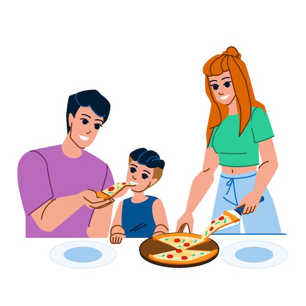 Vetor família comendo pizza vetor