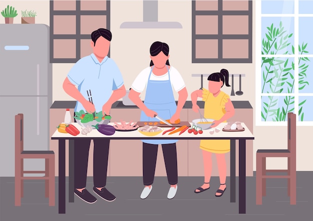 Família cozinhando juntos ilustração colorida plana