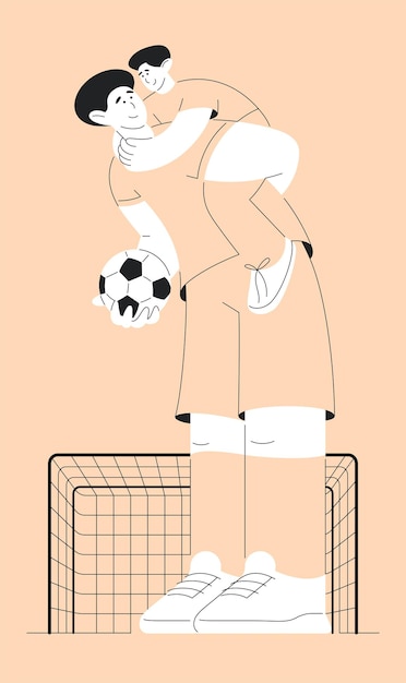 Vetor família de esportes com ilustração vetorial de bola de futebol irmão treinando para jogar futebol