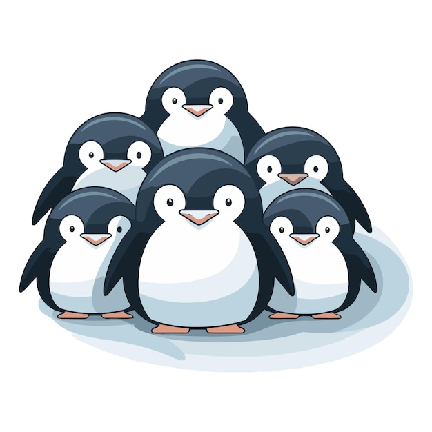 Família de pinguins bonitos isolados em fundo branco