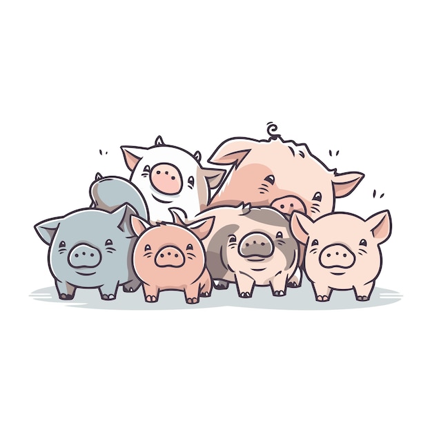 Família de porcos de desenho animado ilustração vetorial de uma família de porcos com leitões