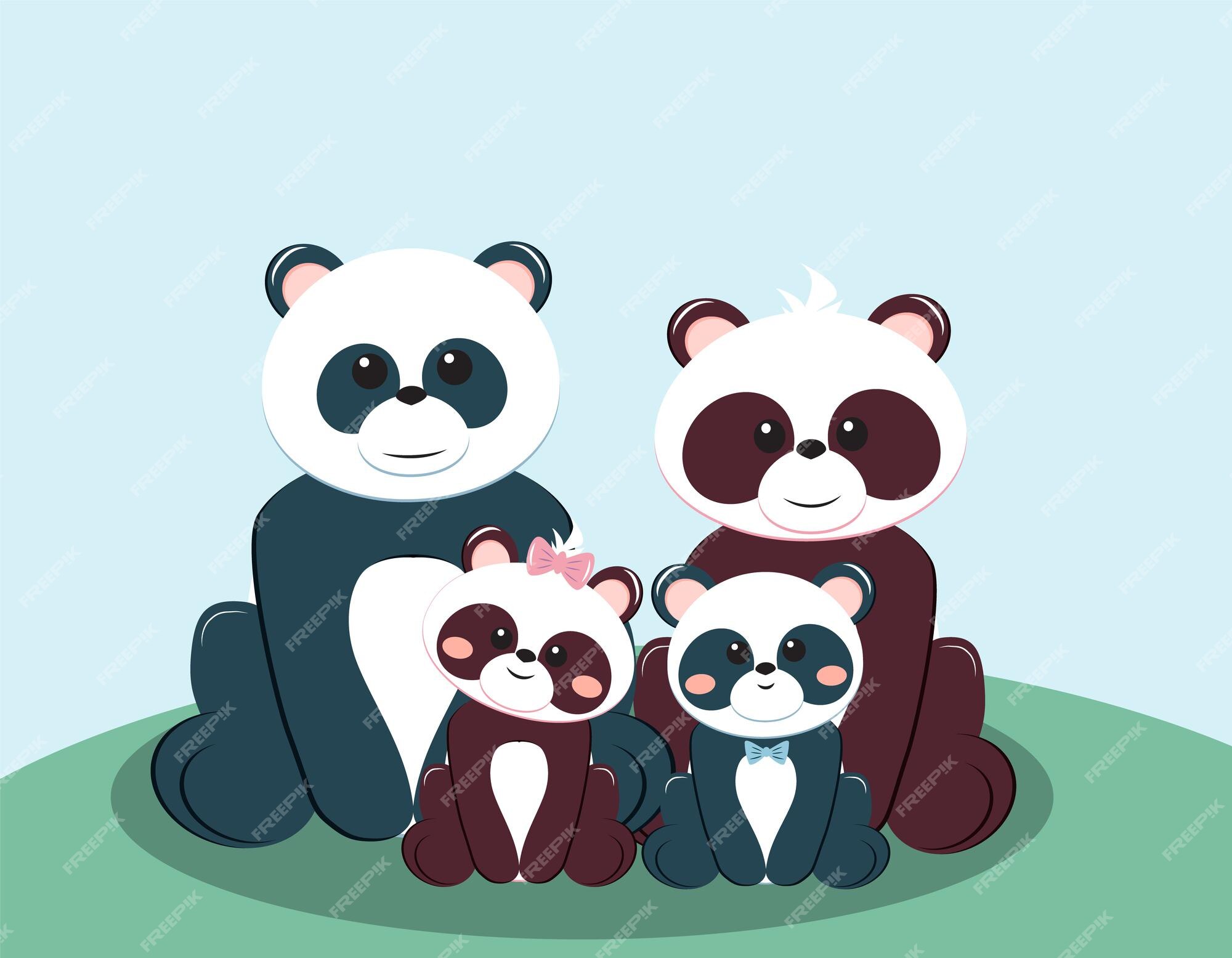 Desenho vetorial de personagem panda fofo, cartão de felicitações