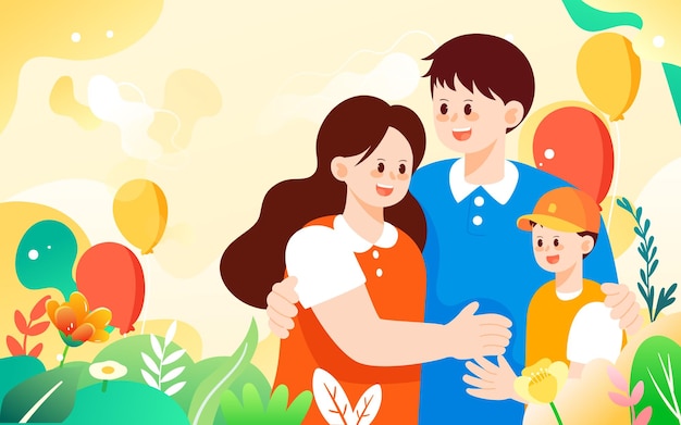 Família do dia dos pais abraçando juntos ilustração vetorial de interação entre pais e filhos
