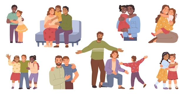 Família feliz, abraçando pais e filhos