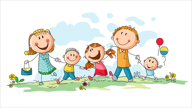 Família feliz com crianças da árvore se divertindo correndo ao ar livre