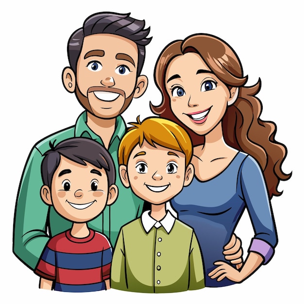 Família feliz de quatro ilustração de desenho animado