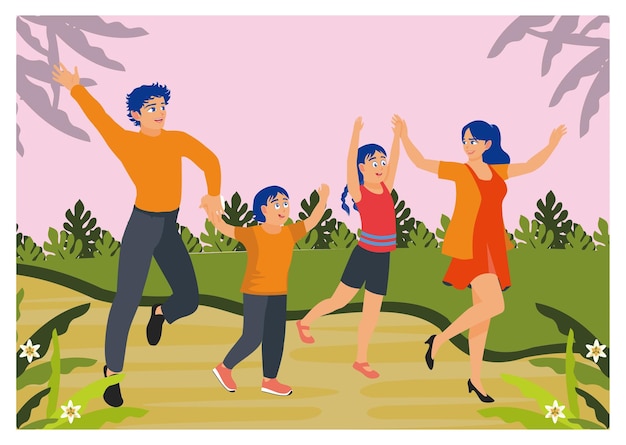 Família feliz desfrutando de tempo ao ar livre juntos na natureza