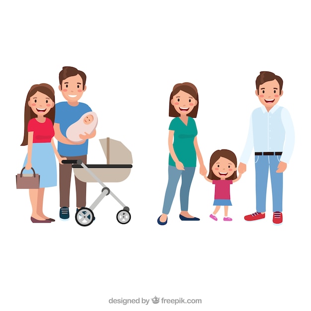 Família feliz em diferentes fases da vida com design plano