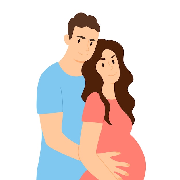 Família feliz esperando um filho Ilustração vetorial do marido e da esposa grávida Conceito de espera de bebê