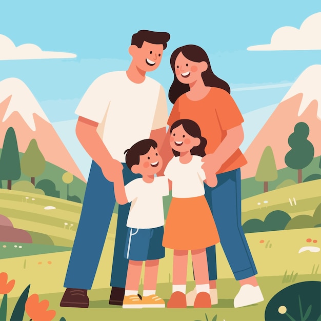 Família feliz no parque.