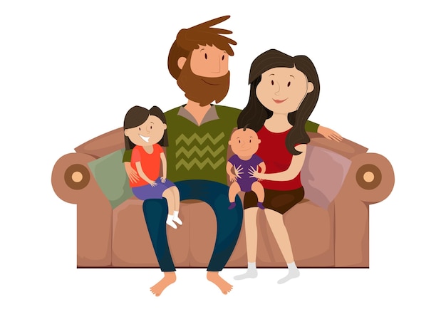 Família feliz no sofá