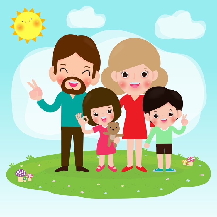 Vetor família feliz, segurando a mão unida no parque. descanse na natureza.